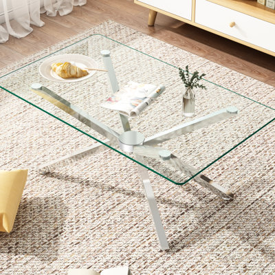 Table basse rectangulaire en verre trempé transparent de 39,97 po, pieds en métal pour une stabilité à long terme, idéal pour le service des matériaux dans les chambres d'amis, peut être utilisée