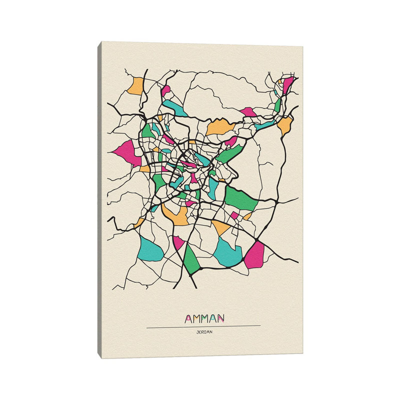 Amman, Jordan Map by Ayse Deniz Akerman - Print on Canvas, Wrapped Canvas, 20.32 cm H x 30.48 cm W