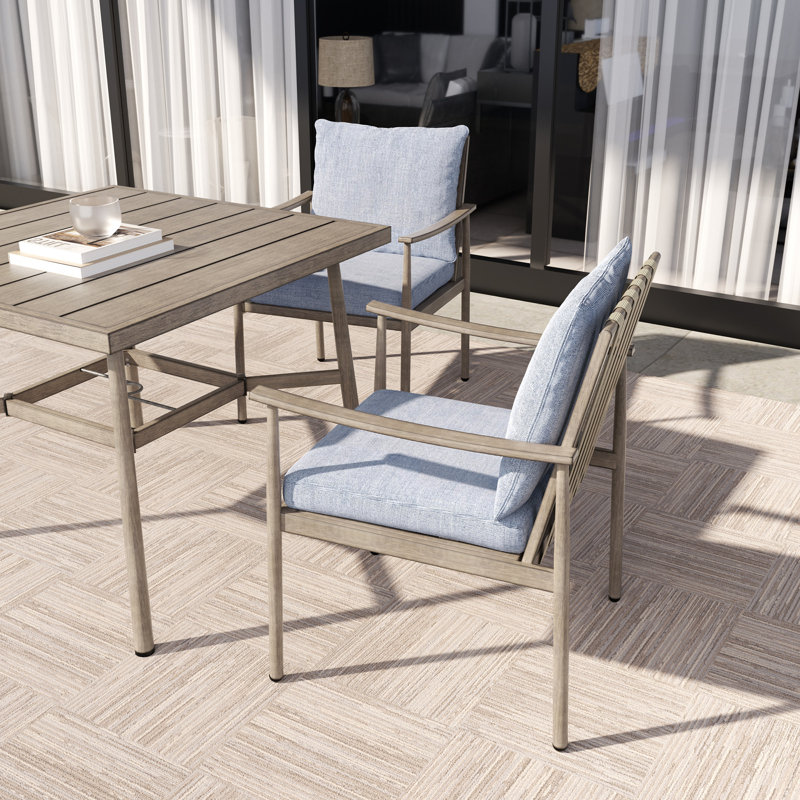 Chaises de salle à manger d'extérieur 2 pièces avec coussins Kashanti, Bleu, Brun