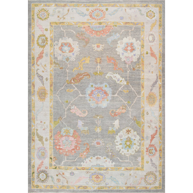 Elegant Gray Hand-Knotted Wool Oriental Rug, 164" x 117"