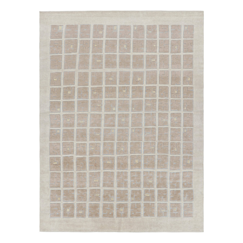 Art Deco Hand Knotted Wool Geometric Area Rug, Rectangle 9' x 12'