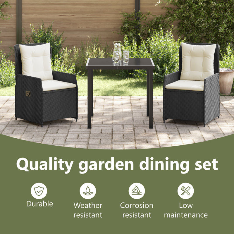 Square 3 - Piece 2 - Person 80Cm L Outdoor Table Set, Beige, Black