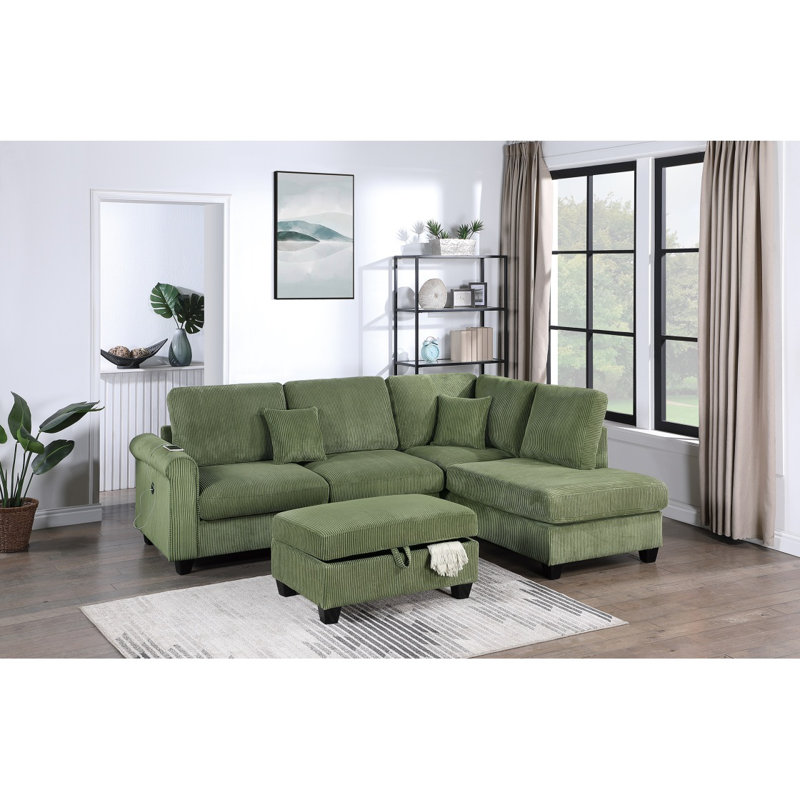 Ensemble de canapé modulaire contemporain à 3 brins en velours côtelé LAF, Vert