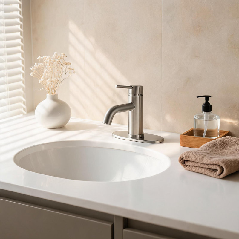 Robinet pour salle de bain à trou unique en acier inoxydable de 7 pouces avec jet d'eau