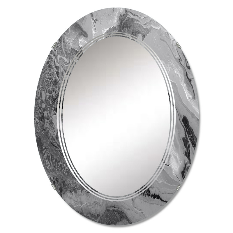 Abstract Wall Mirror, Grey Wavy Liquid Art Decorative Mirror - Grey Wavy Liquid Art, 36" x 24"