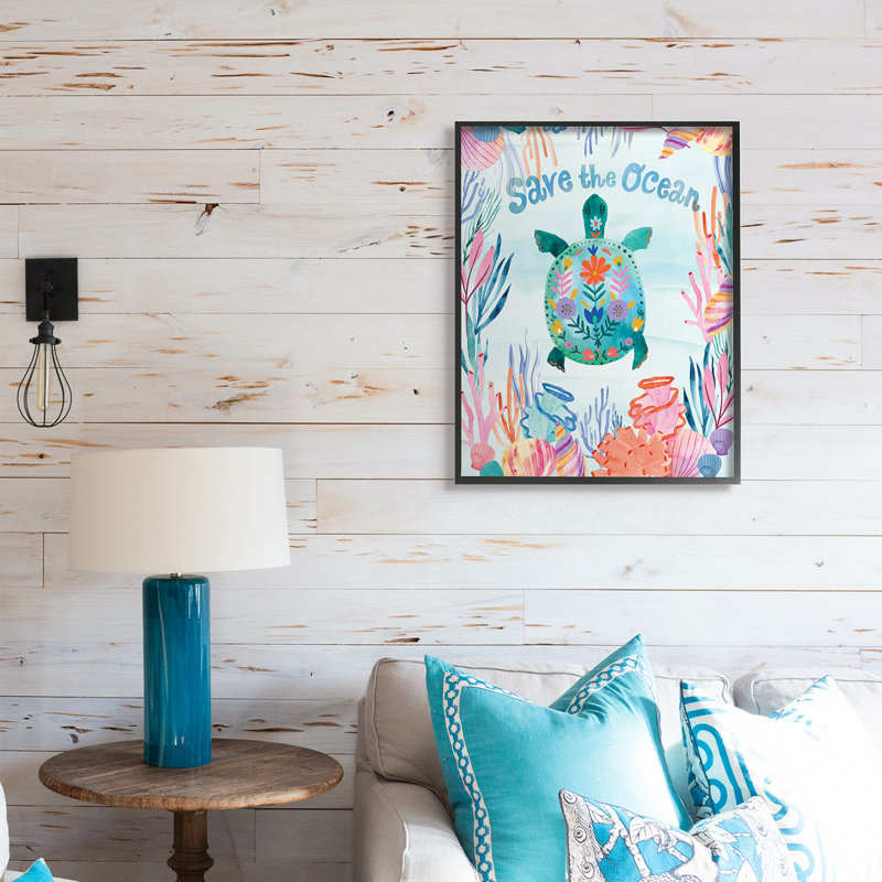 «Save the Ocean Sentiments» par Corinne Lent - impression, H 30 po x l 24 po, Giclée encadrée noir minuit