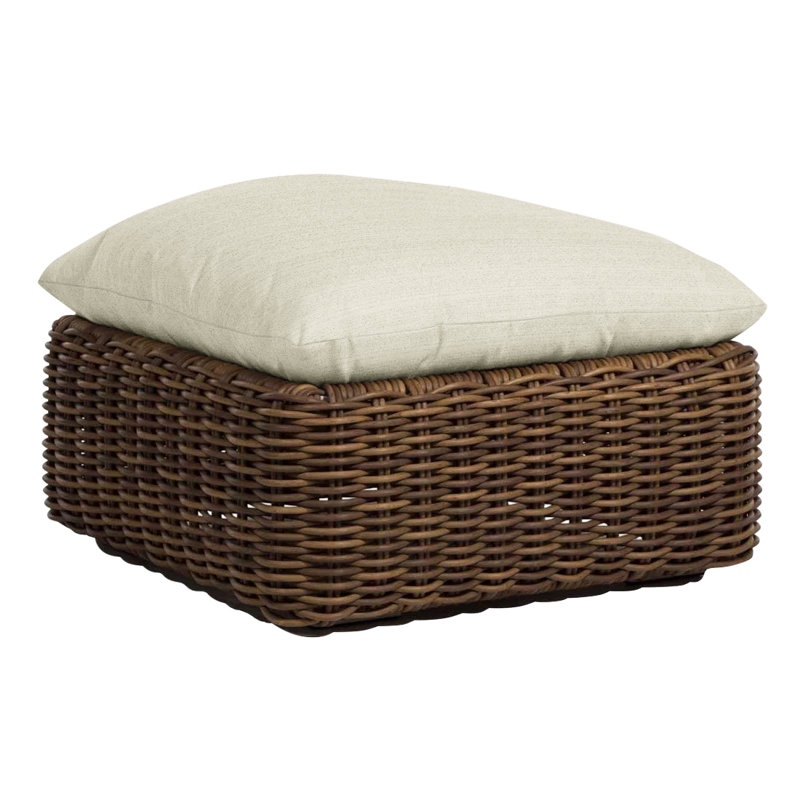 Montecito Outdoor Ottoman with Cushion, No Welt, Raffia, Intermix Bark