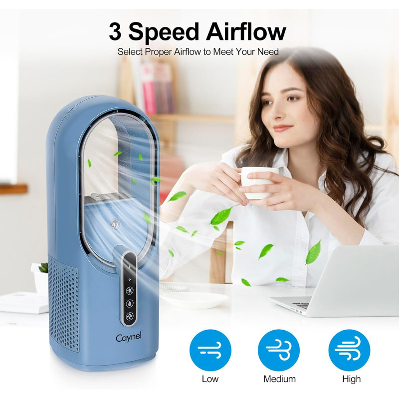 CAYNEL 11.8 Inch Portable Bladeless Desktop Personal Fan, Blue