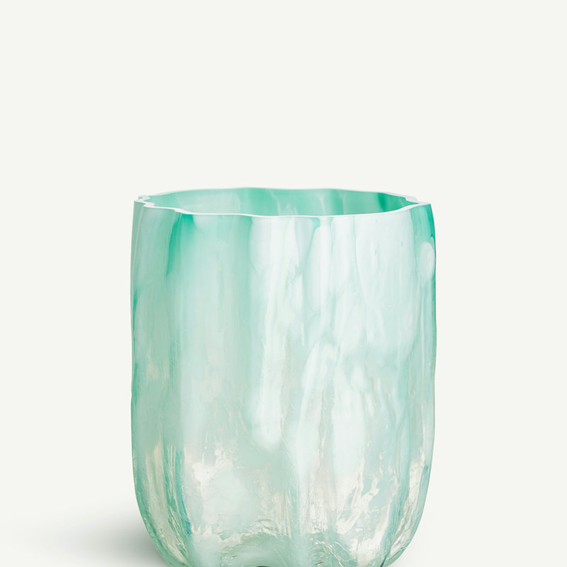 Crackle Glass Table Vase, Lime Green, 10.63" H x 7.87" W x 7.87" D