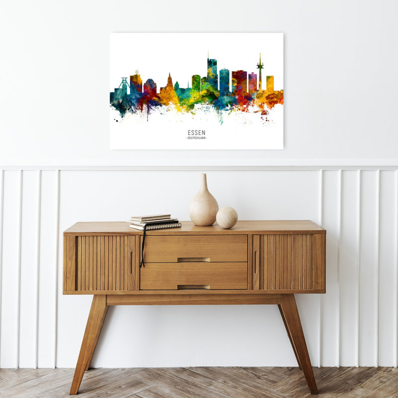 Colorful Essen Germany Skyline Abstract Contemporary Architecture City Wall Art Print by Michael Tompsett - 1 Piece Wrapped Canvas Wall Art