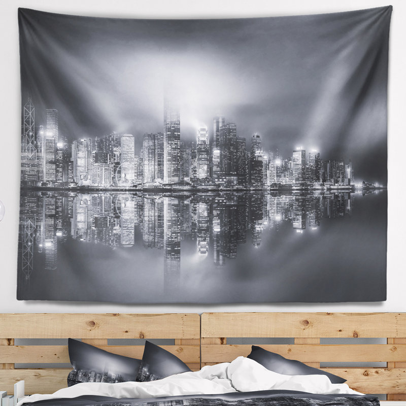Tapisserie de paysage urbain en noir et blanc, H 50 po x l 60 po