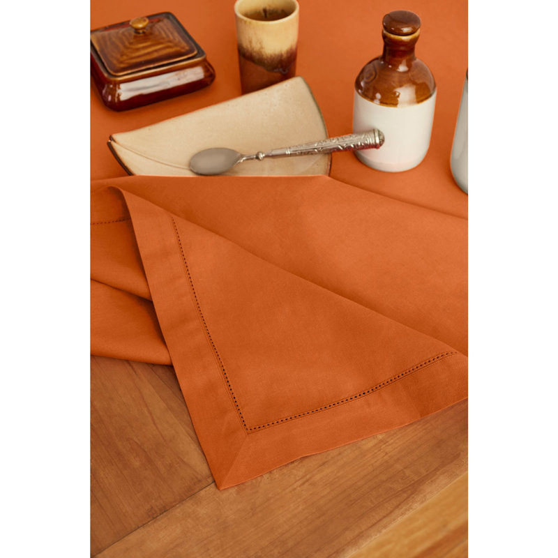 Cotton Linen Hemstitch Tablecloth, Pumpkin, 144" x 60"