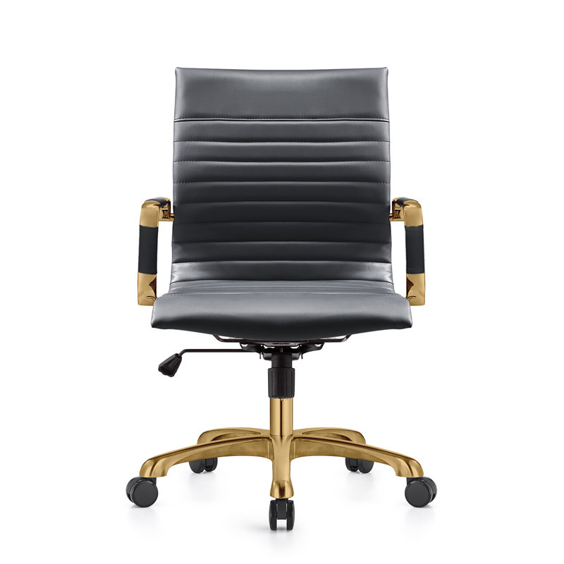 Sorrells Leather Office Conference Chair with Gold Steel Frame – Swivel Task Desk Chair with Adjustable Height, Tilt, and Casters