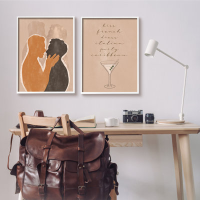 " Kiss French Party Caribbean Phrase Male Couple Embrace " 2 Piece Art Graphic Art Print
