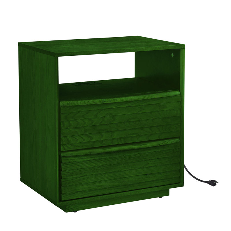 2 Drawer Mid-Century Nightstand, Green