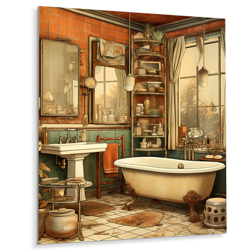 Rétro charme de salle de bain I - Art mural en métal pour salle de bain, H 20 po x l 12 po x P 1 po