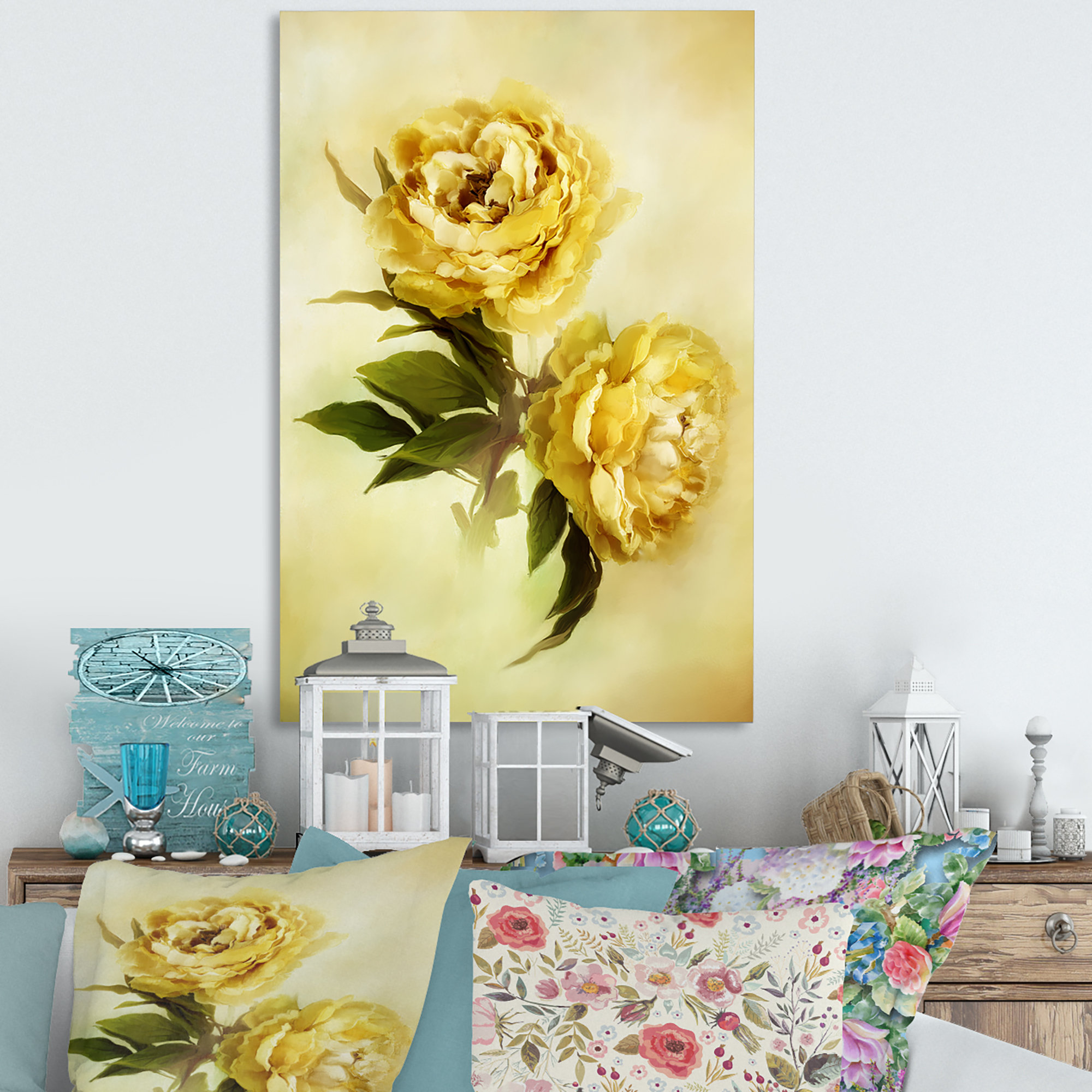 Winston Porter Yellow Peonies Pastel Bouquet - Traditional Canvas Wall ...