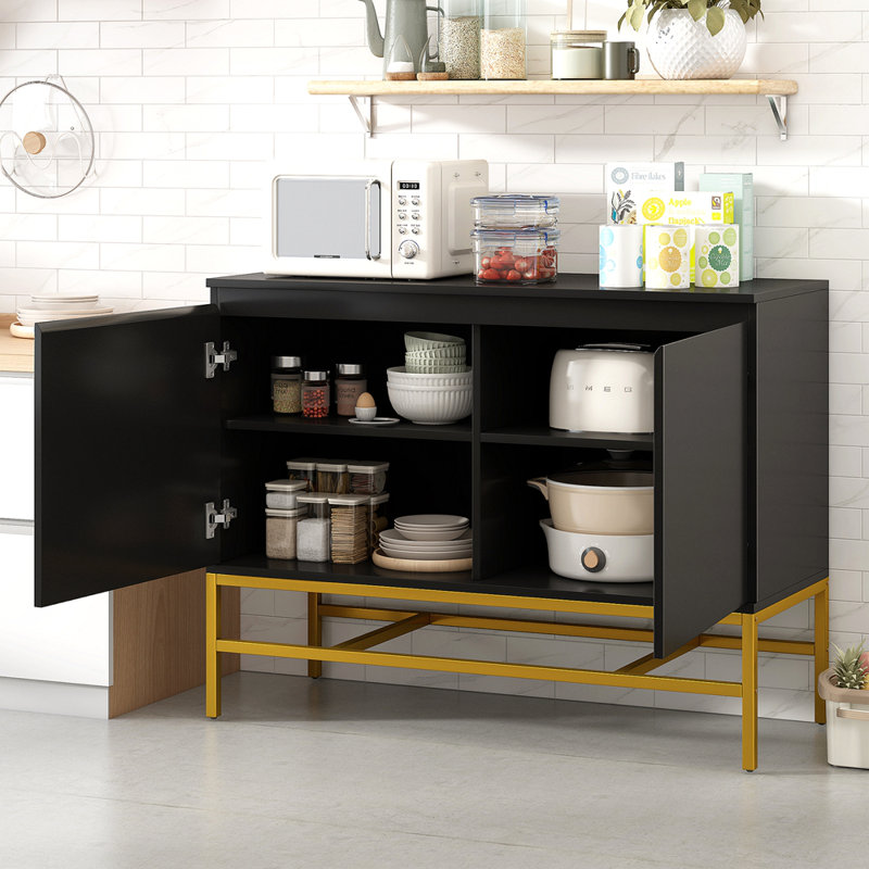 Buffet minimaliste et luxueux à deux portes avec pieds en métal doré pour le salon et la salle à manger