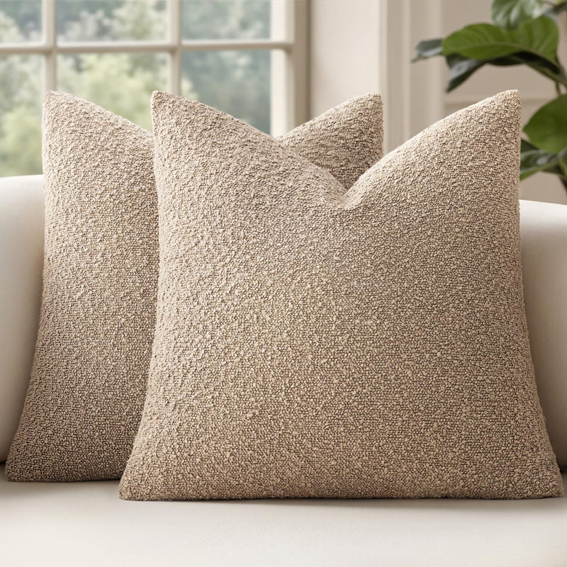 Decorative Pillow Covers Set of 2, Textured Boucle Neutral Winter Throw Pillows Covers, Khaki