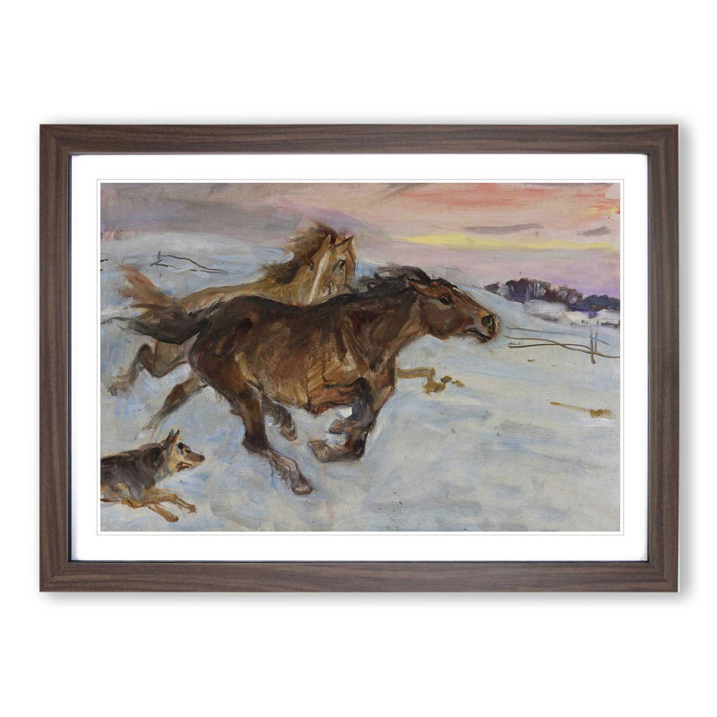 Escape of the Horses by Wojciech Kossak - Picture Frame Painting, 48cm H x 65cm W x 2cm D, Walnut Framed