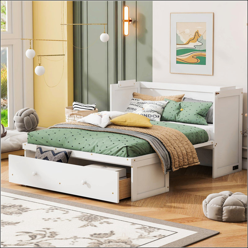 Lit escamotable double avec port USB et grand tiroir
