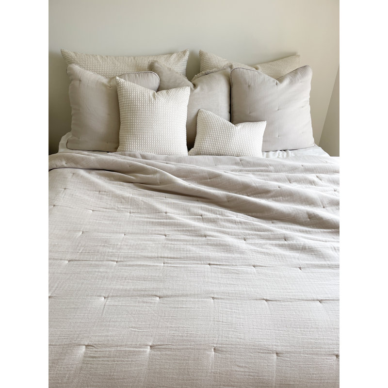 Ensemble de courtepointe 100% coton 3 pièces, Beige, Courtepointe grande + 2 taies décoratives
