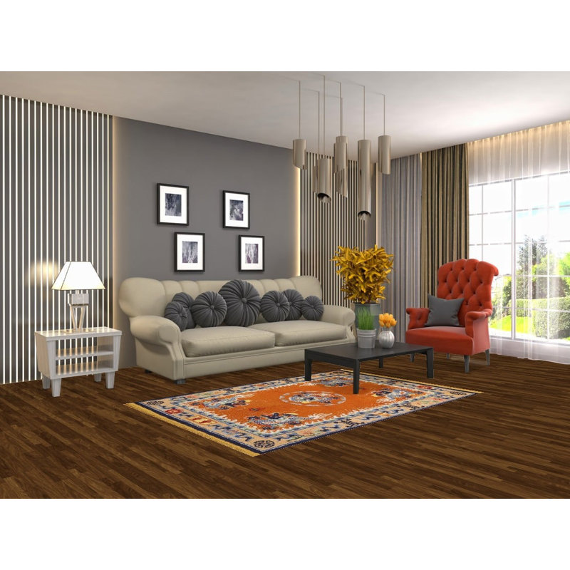 Tapis chinois à motif de teinture végétale orange animaux Art Deco 4 x 6