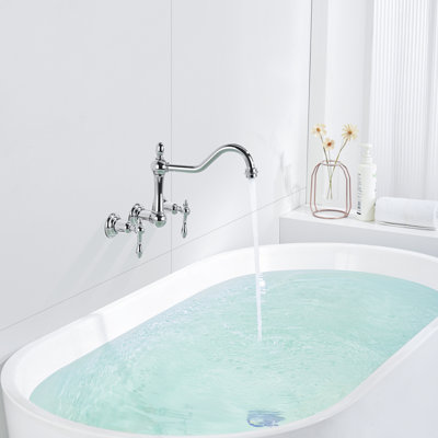 SUMERAIN Wall Mounted Roman Tub Faucet, Double Handle  Tub Filler with Rotating Spout