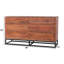 Commode ou surface d'exposition moderne en bois d'acacia avec six tiroirs dotée d'une base en métal Pantai - brun noyer et noir