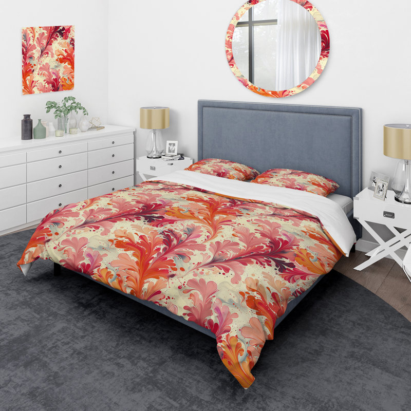 Ensemble de housse de couette moderne rose rose et orange, Housse de couette très grand et 2 très grandes t