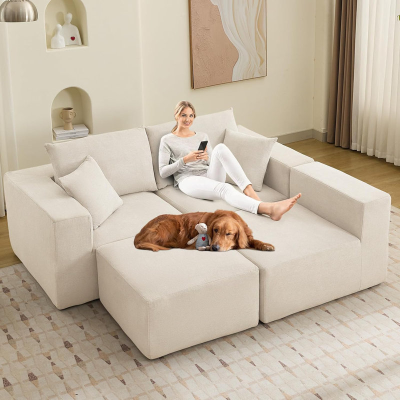 Canapé modulaire 108 po, canapé-lit modulaire moderne avec méridienne en L et canapé modulaire Cloud, Blanc
