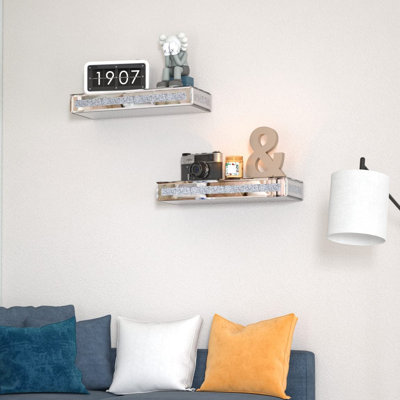 Cerrie 2 Piece Mirror Floating Wall Shelf Decor For Bedroom/Living Room/Kitchen