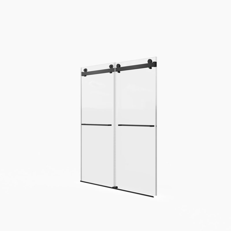 Frameless Double Sliding Shower Door, 56-60"W X 70"H, 5/16" (8Mm) Tempered Clear Glass, Matte Black Finish, Easy Clean Coat
