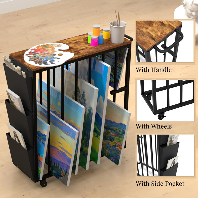 Étagère de rangement pour œuvres d'art à roulettes, organisateur de rangement pour toiles