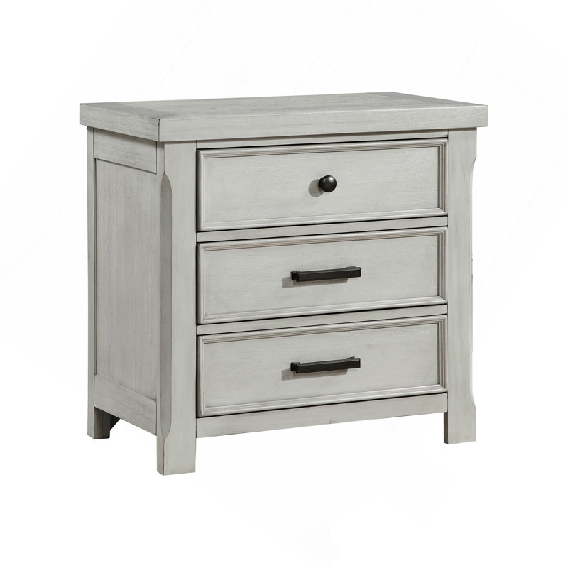 Table de chevet 1Pc avec finition gris clair et 3 tiroirs de rangement