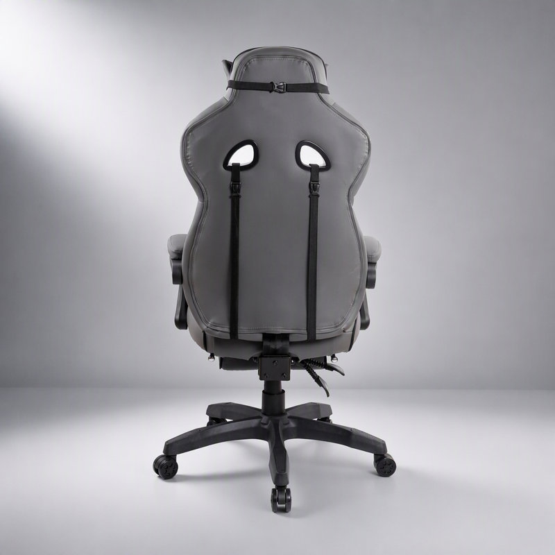 Fauteuil de bureau de direction inclinable de style course automobile avec repose-pieds, noir et gris, massage par vibrations et chauffage lombaire