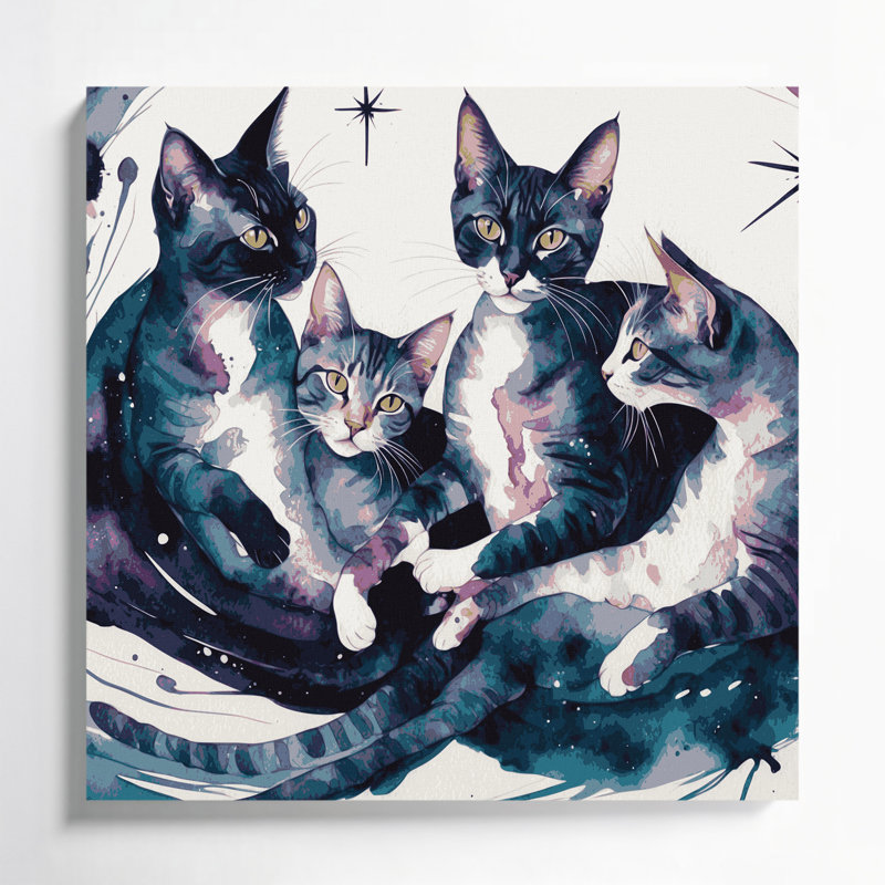 «Cats Manx», toile sur toile grise, H 12 po x l 12 po