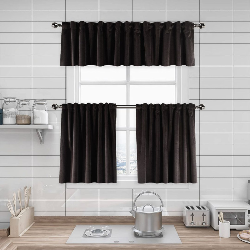 Soft Touch Velvet Kitchen Valance, 90 W x 60 D cm, 27 Dark Chocolate