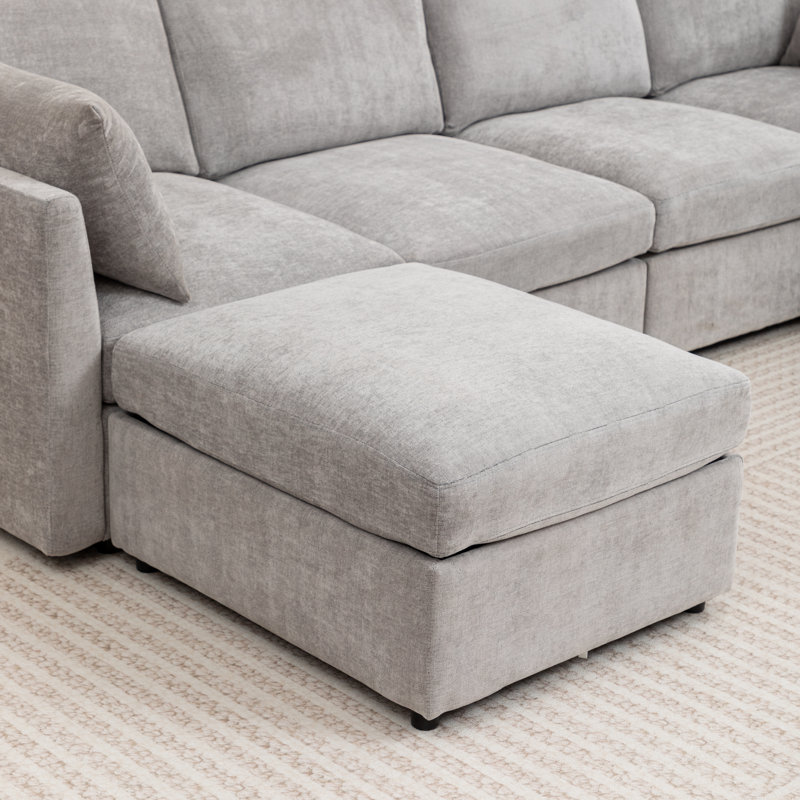 Wilroy 7-Piece Upholstered U-Shaped Sectional Sofa, Gray