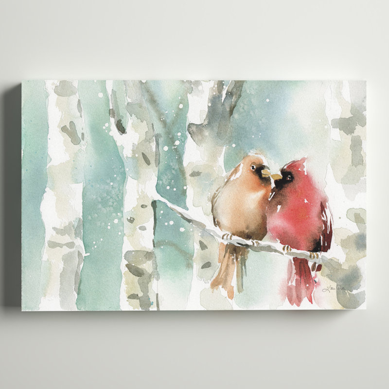 «Christmas Cardinals Crop» par Katrina Pete, reproduction sur toile, H 12 po x l 18 po