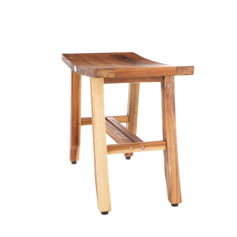24" Teak Wood Shower Bench with Shelf