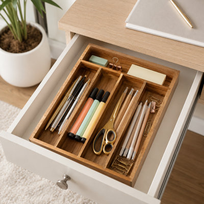 Natural 5-slot Bamboo Silverware Organizer