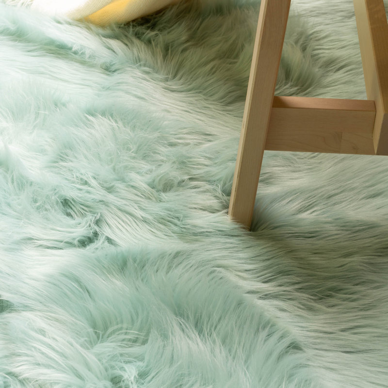 Diller Teal Faux Fur Machine Washable Shag Fluffy Area Rug, Rectangle 8' x 10'