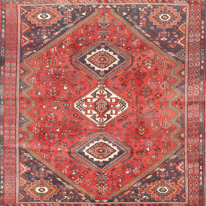 Tapis de style oriental rouge, Rond 5 pi