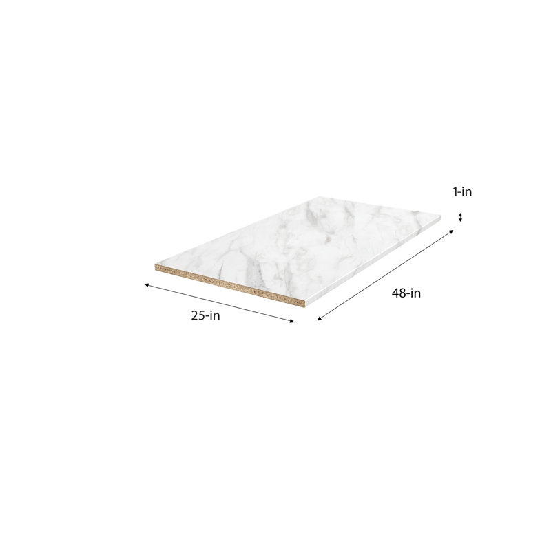 Plateau en stratifié en marbre blanc 48 po x 25 po, 48" L x 25" W x 1" D, White Marble, Straight