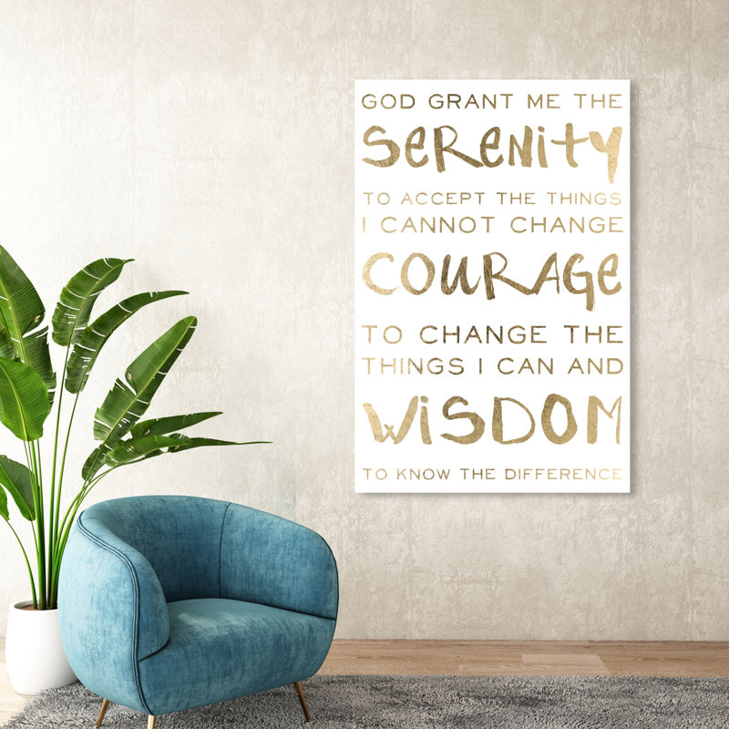 Serenity " Serenity Prayer And Courage Motivation ", Wrapped Canvas, 54" H x 36" W