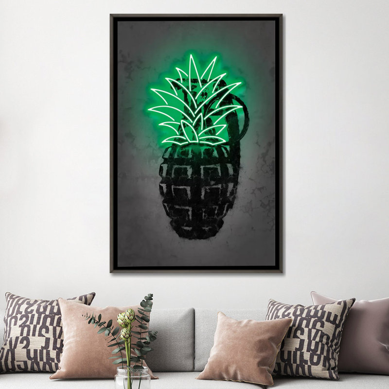 Impression d’art graphique, "Pineapple" par Octavio Mielu, Pas de tapis, H 60 po x l 40po x P 1,5 po