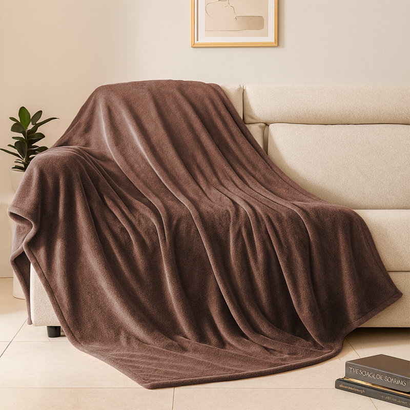 Fairmont Park Solid Color Lightweight, Warm Breathable, Soft Sherpa Fleece Blanket, Kingsize 240cm x 200cm, Coffee