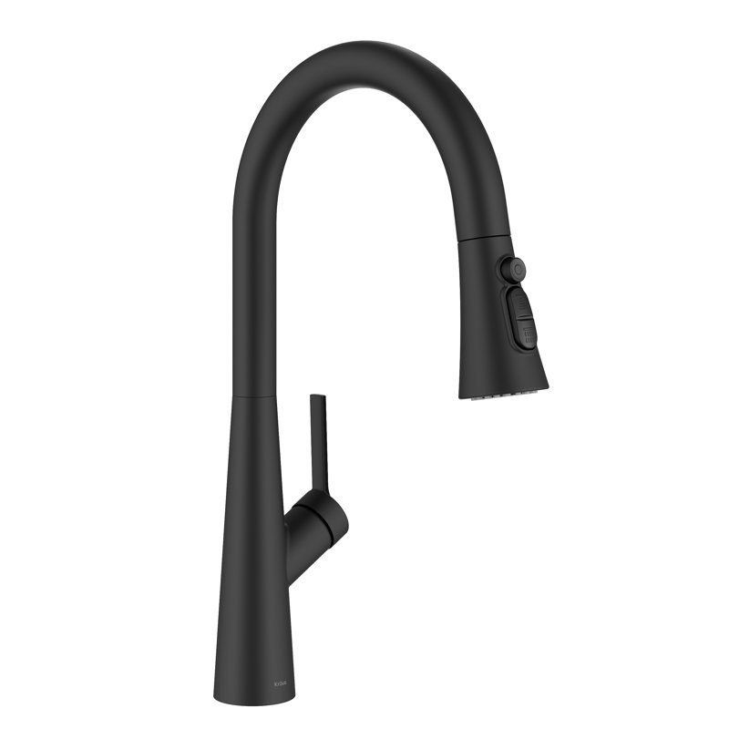 Robinet de cuisine rétractable à poignée simple 4 fonctions KRAUS Odelia, Noir mat