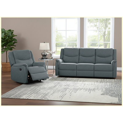 Modern Dark Gray 2-Piece Living Room Sofa & Recliner Set, Fully Upholstered Supportive Backrest, Manual Motion